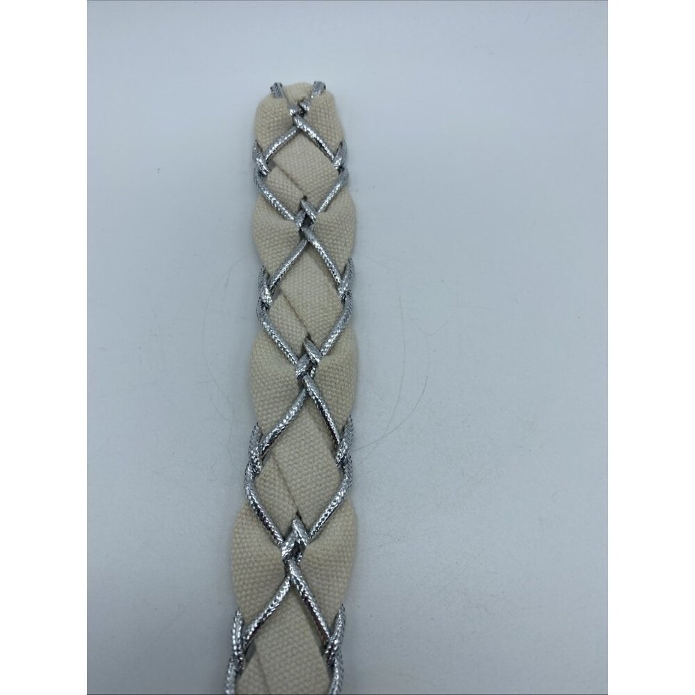 Unbranded White D-Ring Belt w/ Gray Weave – Women’s Size 12 – 42" Length - Picture 8 of 11